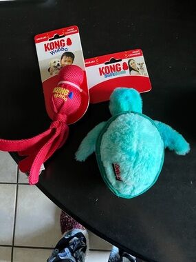 Kong Pink Wubba Rope Toy & Teal Plush Turtle